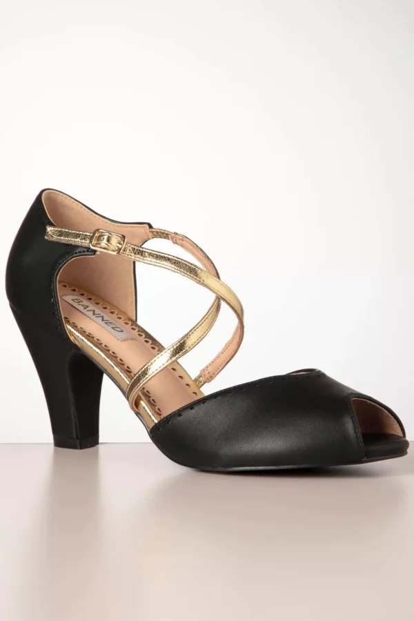 Sassy Dance Peeptoe Pumps In Zwart-Banned Retro Clearance