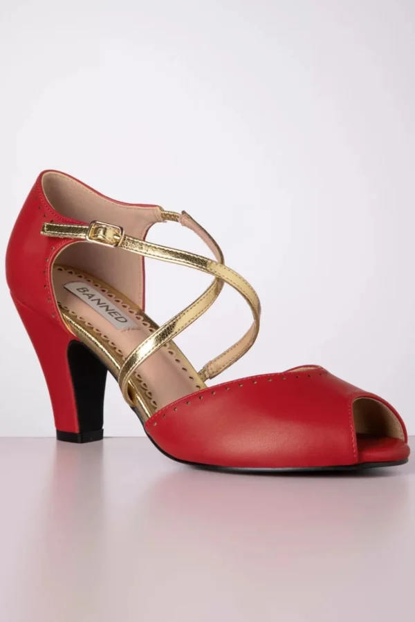 Sassy Dance Peeptoe Pumps In Rood-Banned Retro Shop