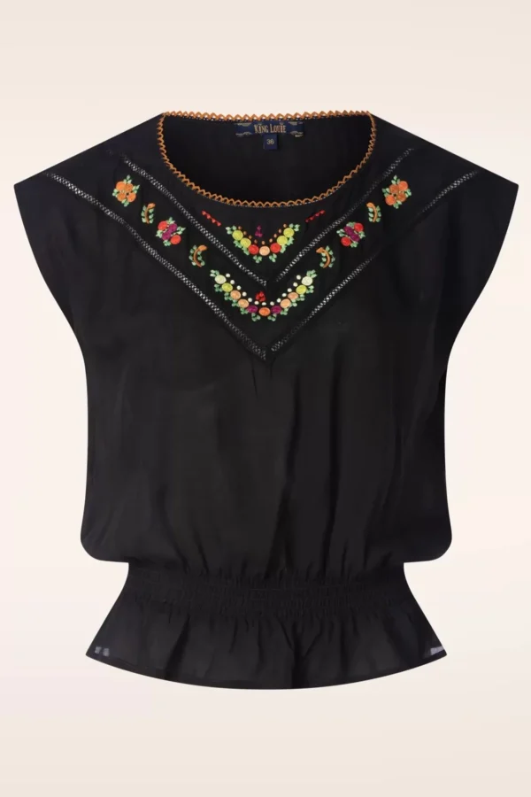 Selly Citrine Embroidery Top In Zwart-King Louie Sale