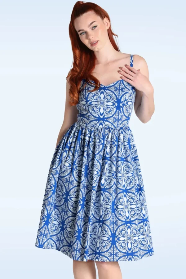 Sicily Swing Jurk In Blauw En Wit-Bunny Sale