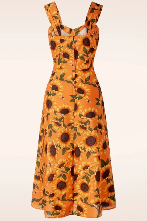 Sunflower Print Midi Jurk In Oranje-Vixen Cheap