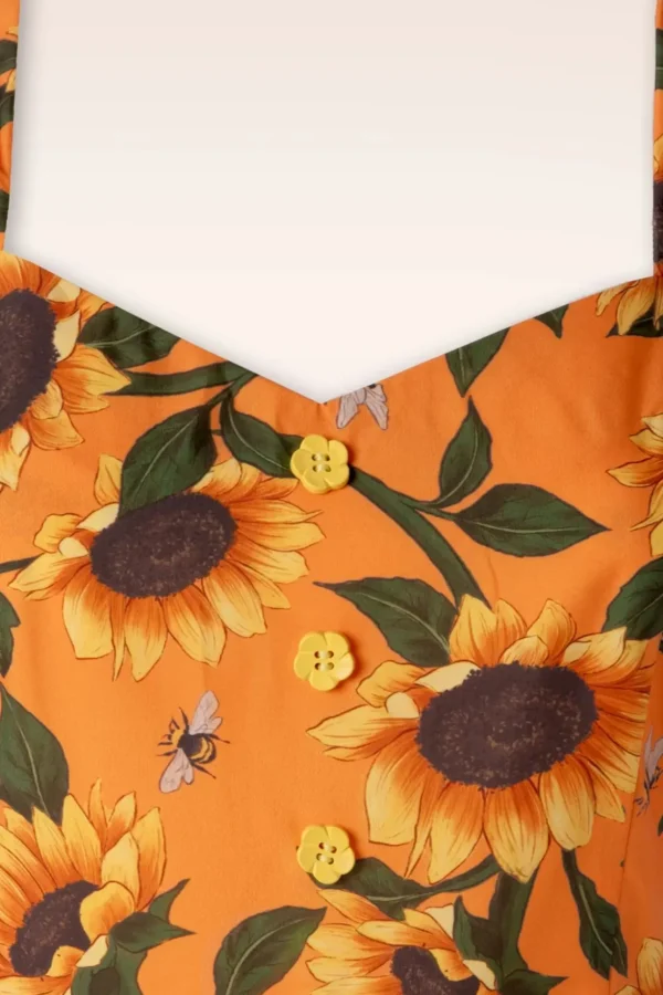 Sunflower Print Midi Jurk In Oranje-Vixen Cheap