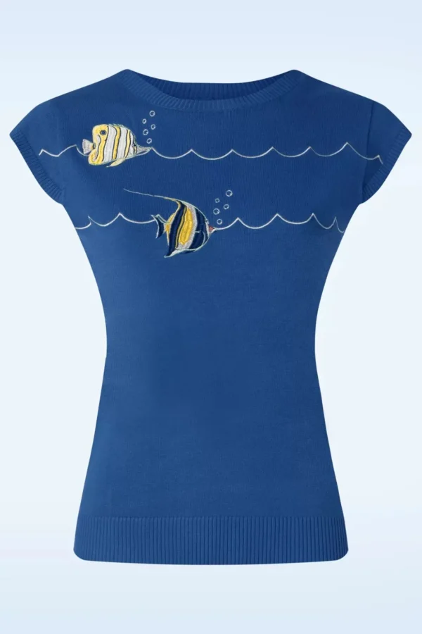 Swimming Fish Short Sleeve Trui In Blauw-Vixen Cheap