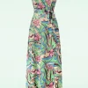 Swirly Maxi Jurk In Groen En Roze-Vintage Chic for Topvintage Best Sale