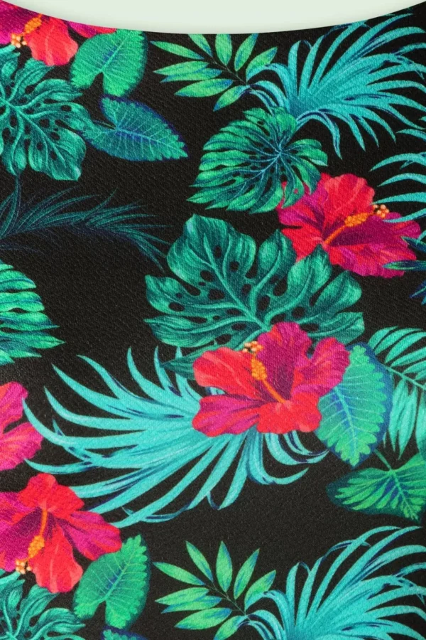 Tanya Tropical Pencil Jurk In Zwart-Vintage Chic for Topvintage Outlet