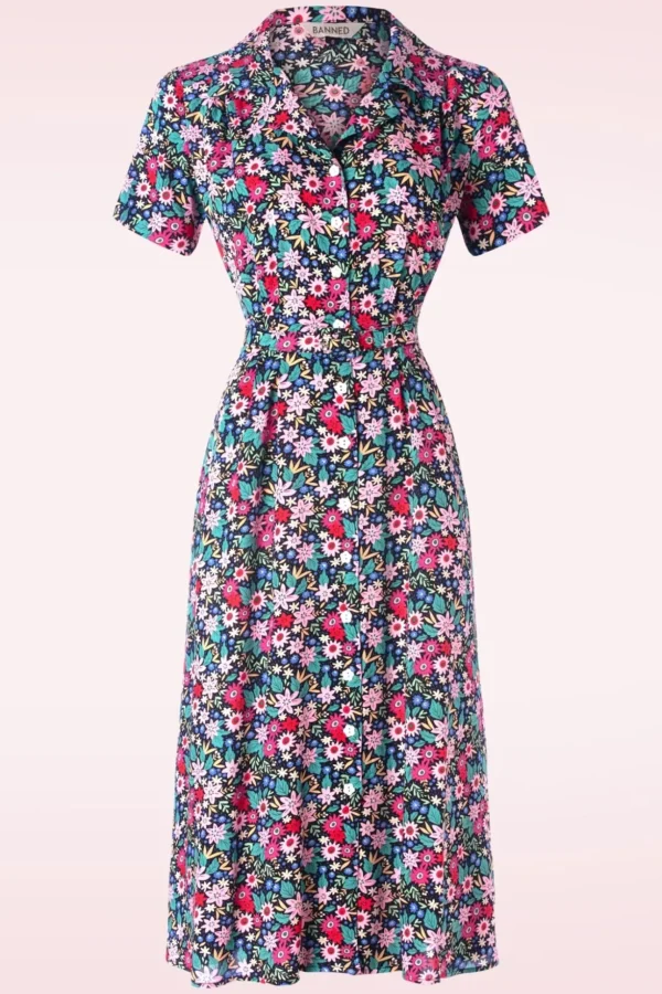 Tea Party Jurk In Zwart En Multi-Banned Retro Best Sale