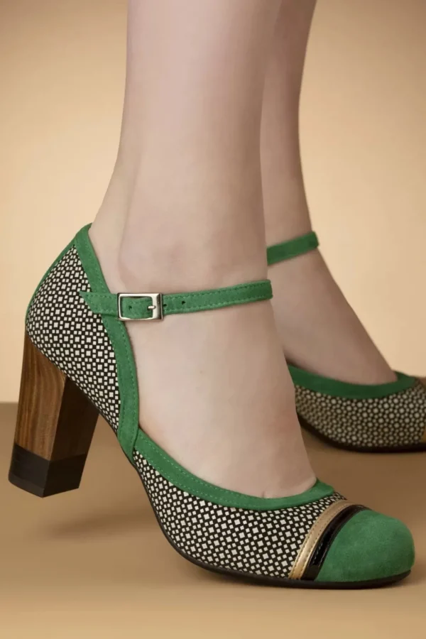 Tessy Suede Mary Jane Pumps In Groen En Zwart-Nemonic Cheap