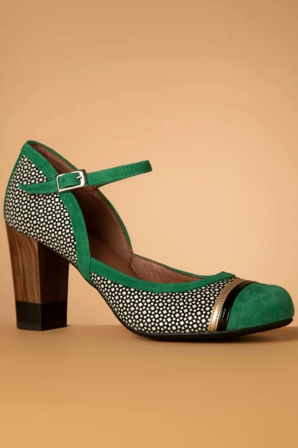 Tessy Suede Mary Jane Pumps In Groen En Zwart-Nemonic Cheap