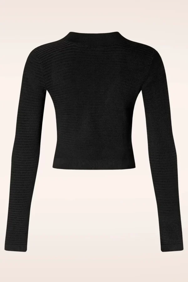 Textured Knit Crop Cardigan In Zwart-Vixen Online