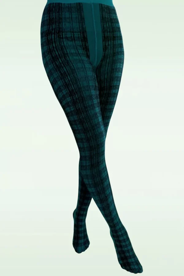 Textured Tartan Panty In Teal En Zwart-Pamela Mann Online