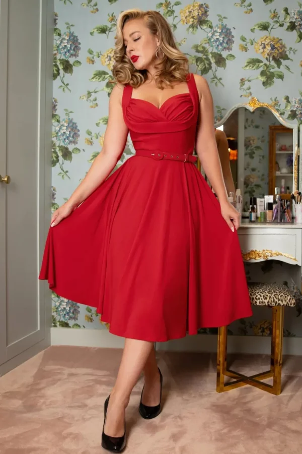 The Gina Lee Swing Jurk In Scarlet Rood-Glamour Bunny Best