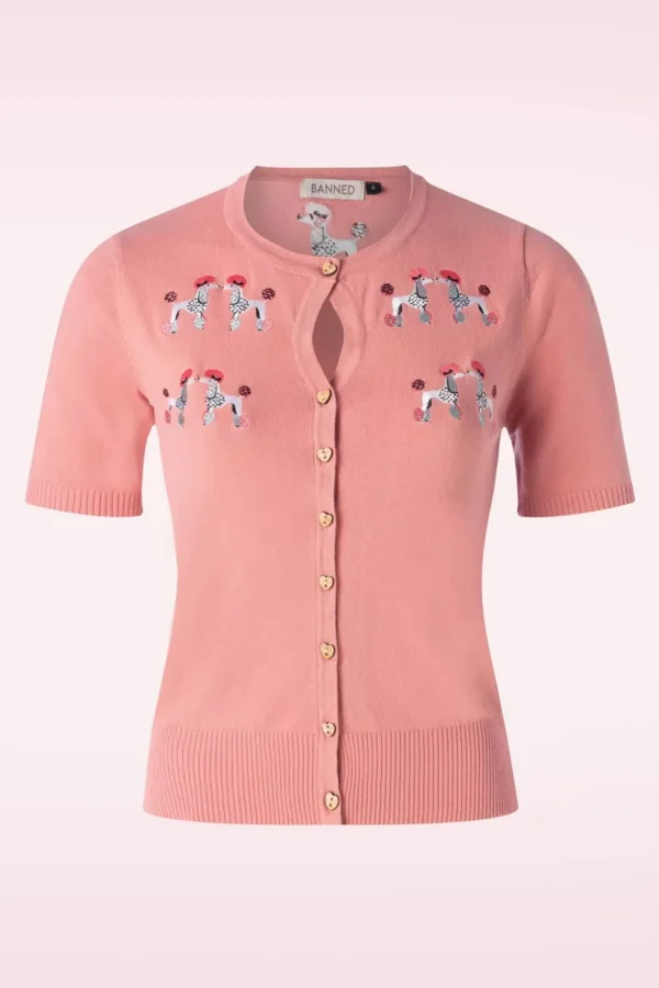 The Kissing Poodles Cardigan In Roze-Banned Retro Best Sale