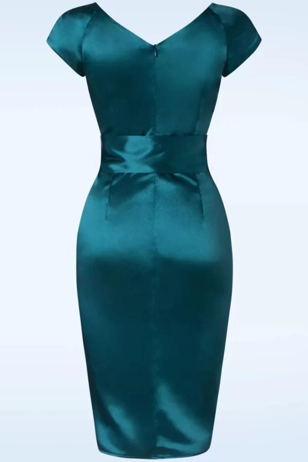 The Moira Satin Pencil Jurk In Teal-Glamour Bunny Shop