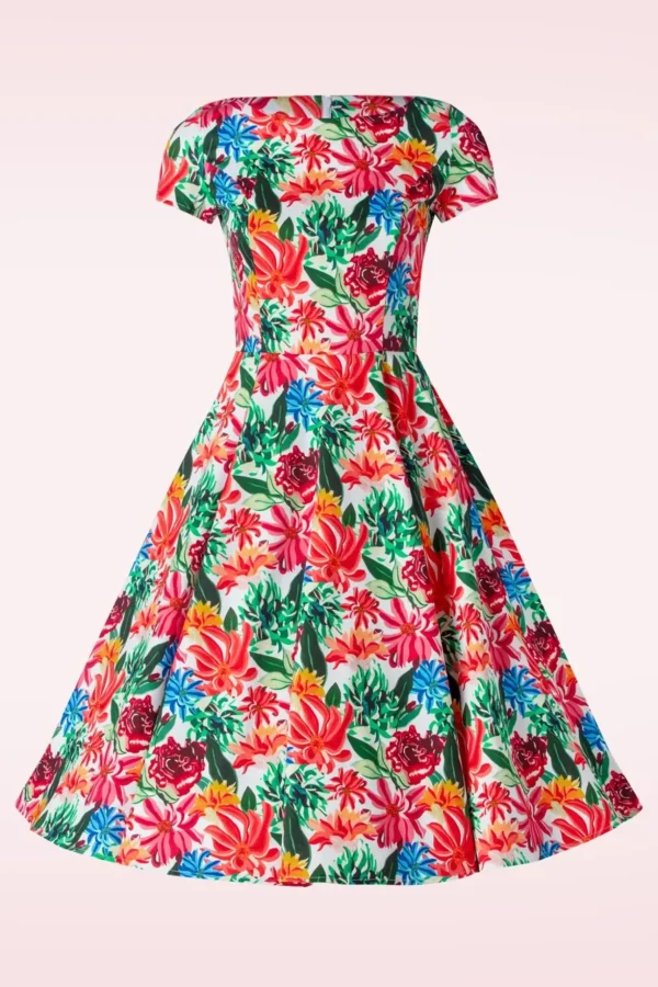 Topvintage Exclusive ~ Adriana Floral Swing Jurk Met Korte Mouwen In Multi-Topvintage Boutique Collection Outlet