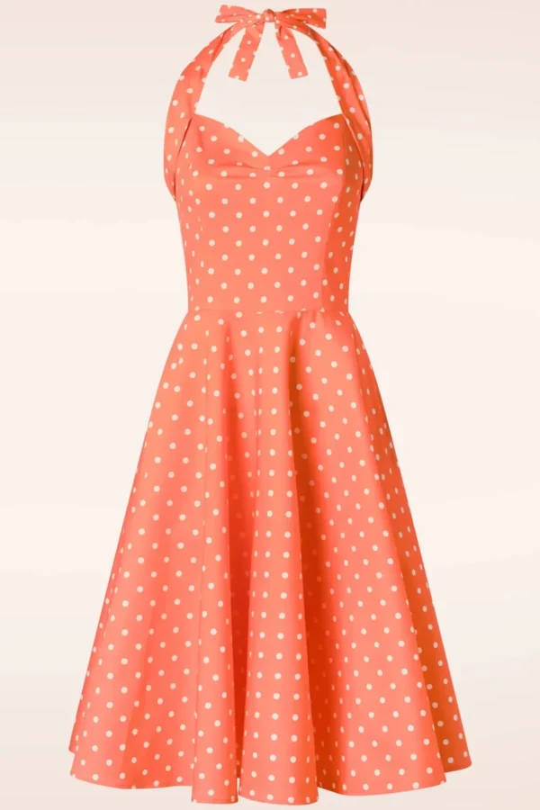 Topvintage Exclusive ~ Bettie Polka Dot Swing Jurk In Oranje-Topvintage Boutique Collection Clearance