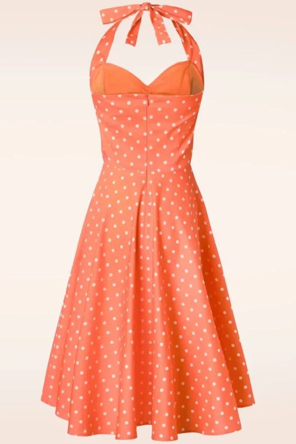 Topvintage Exclusive ~ Bettie Polka Dot Swing Jurk In Oranje-Topvintage Boutique Collection Clearance