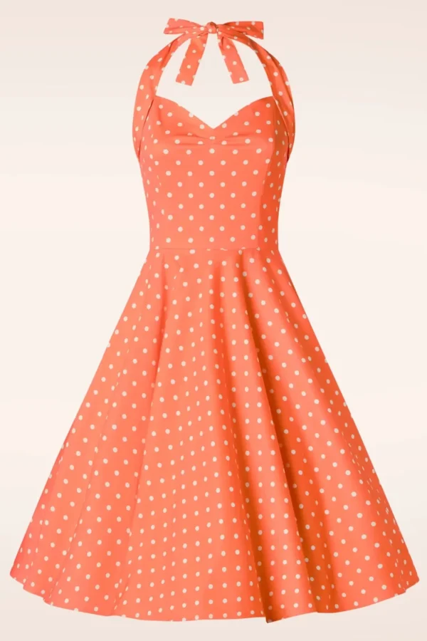 Topvintage Exclusive ~ Bettie Polka Dot Swing Jurk In Oranje-Topvintage Boutique Collection Clearance