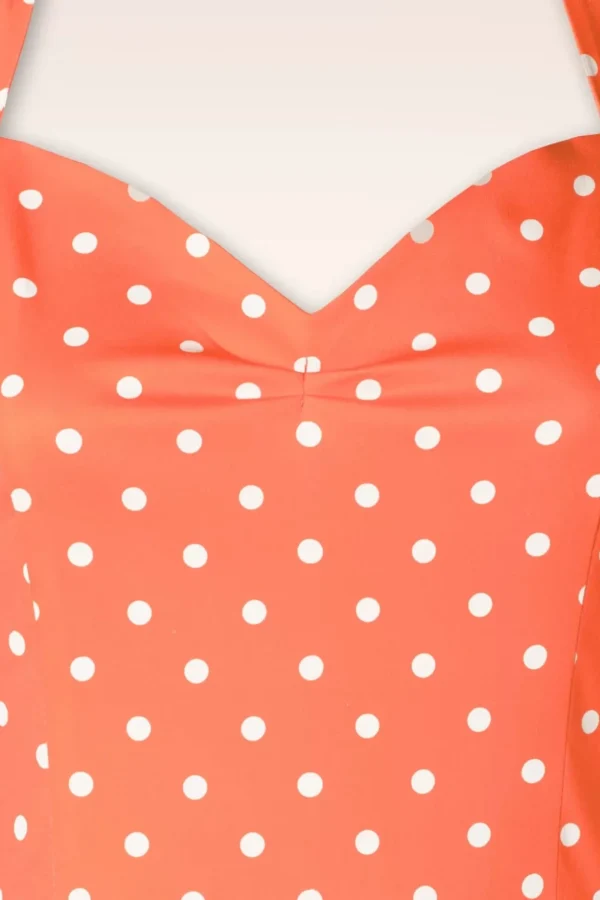 Topvintage Exclusive ~ Bettie Polka Dot Swing Jurk In Oranje-Topvintage Boutique Collection Clearance