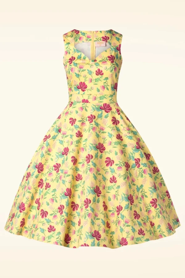 Topvintage Exclusive ~ Eliane Floral Swing Jurk In Lichtgeel-Topvintage Boutique Collection Best Sale