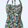 Tropical One Piece Halter Badpak In Blauw-Esther Williams New