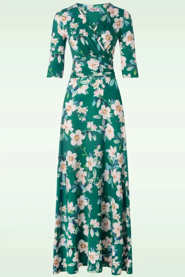 Valentina Flower Maxi Jurk In Groen-Vintage Chic for Topvintage New