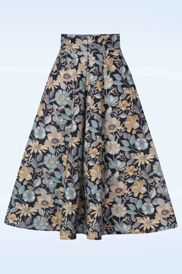 Vania Lee Floral Skirt In Navy-Miss Candyfloss Clearance