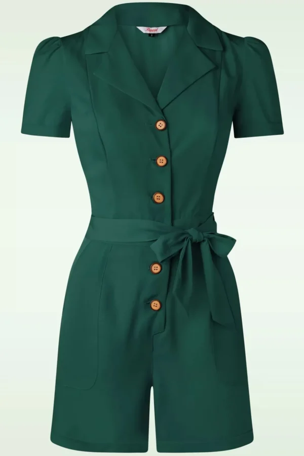 Viola Playsuit In Donker Groen-Banned Retro New