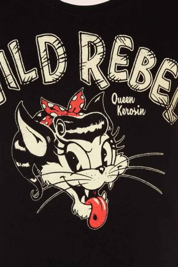 Wild Rebel T-Shirt In Zwart-Queen Kerosin Cheap