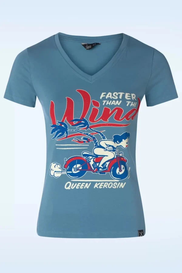 Wind T-Shirt In Hemelsblauw-Queen Kerosin Cheap