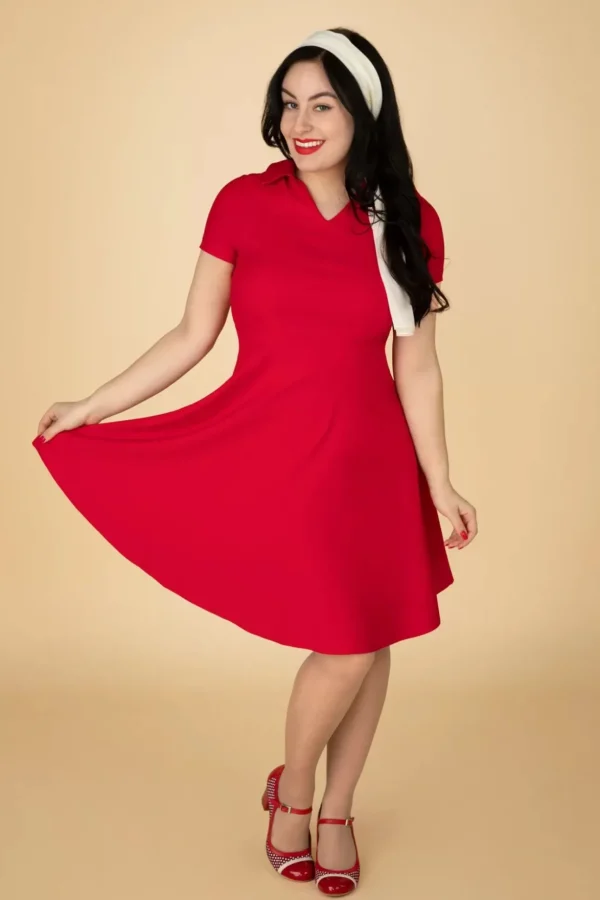 Wonder Fit And Flare Swing Jurk In Rood-Banned Retro New